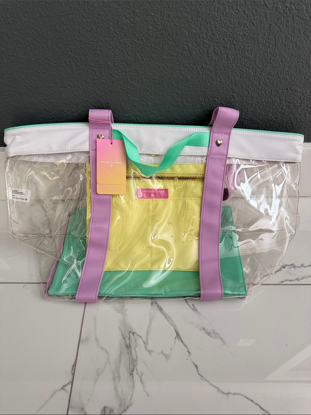 Stoney Clover Lane Clear Tote with Pastel Yellow Insert and Mint & Lavender Trim